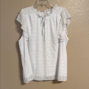 Cato White Ruffle Sleeve Smocked Neck Blouse